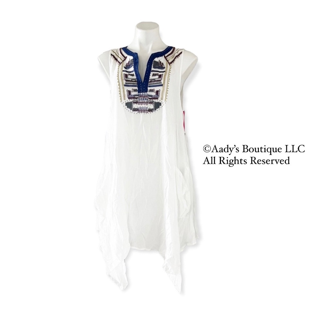 Anthropologie’s For Cynthia White Top Swim Cover Up Handkerchief Hem Size L NWT